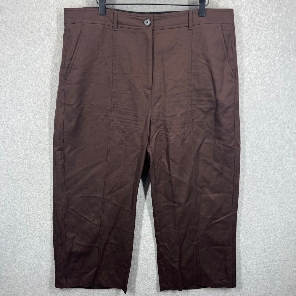 ME+EM Crop Trousers Womens 14 Brown Linen Lyocell Cotton Wide Leg EUC‎